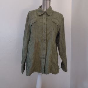 Cre8ions Vintage Faux Suede Button Front Embroidered Shirt / Shacket Size L